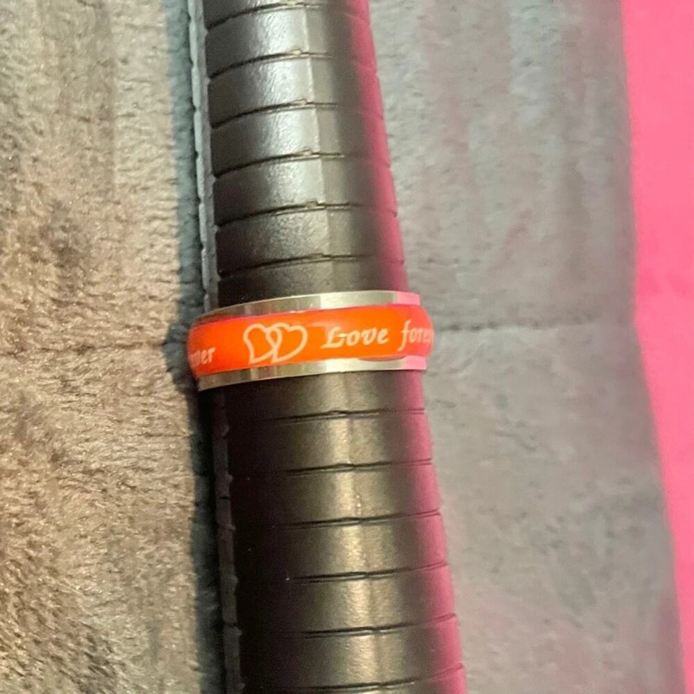 Vintage Women's Love Forever Ring Sz 10.25 Orange and Silver